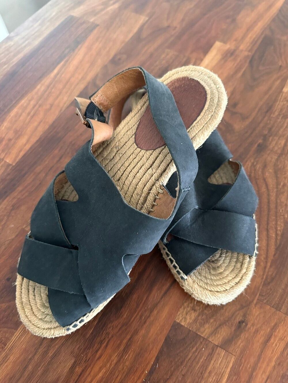 UGG Marleah Black Suede Leather Espadrille Sandals with Buckle Strap - Size 9